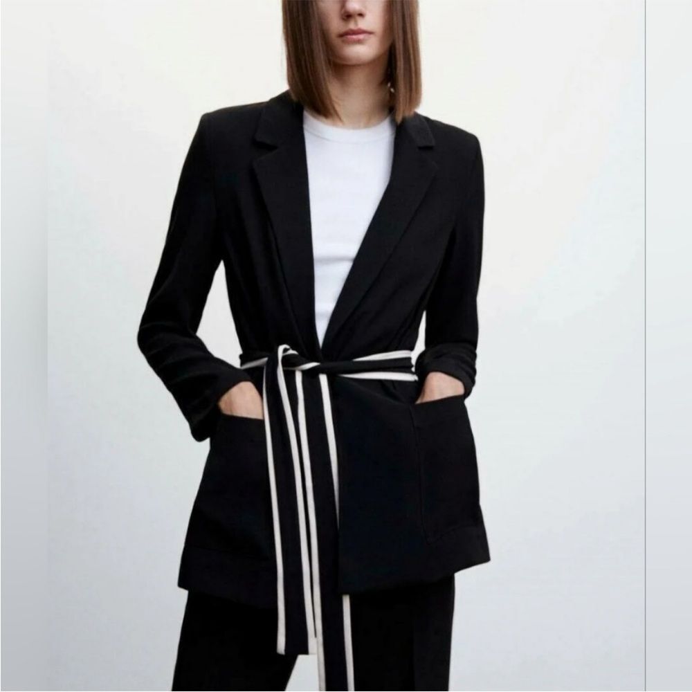 Jason Wu Black Blazer with White Striped Tie Belt